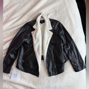 Torrid Black Faux Leather Jacket with Cream Sherpa Lining